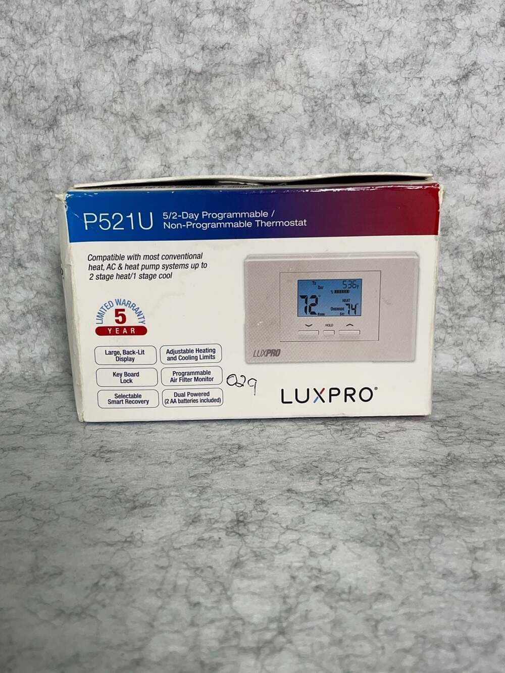 LuxPro P521U 5/2-Day Programmable/Non-Programmable Thermostat AC and heat pump s - Picture 2 of 8